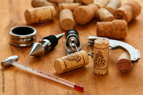 Different wine tools and corks