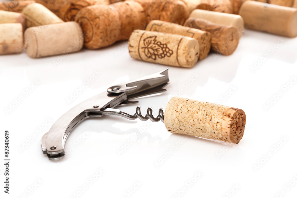 Corkscrew and corks Corkscrew and corks