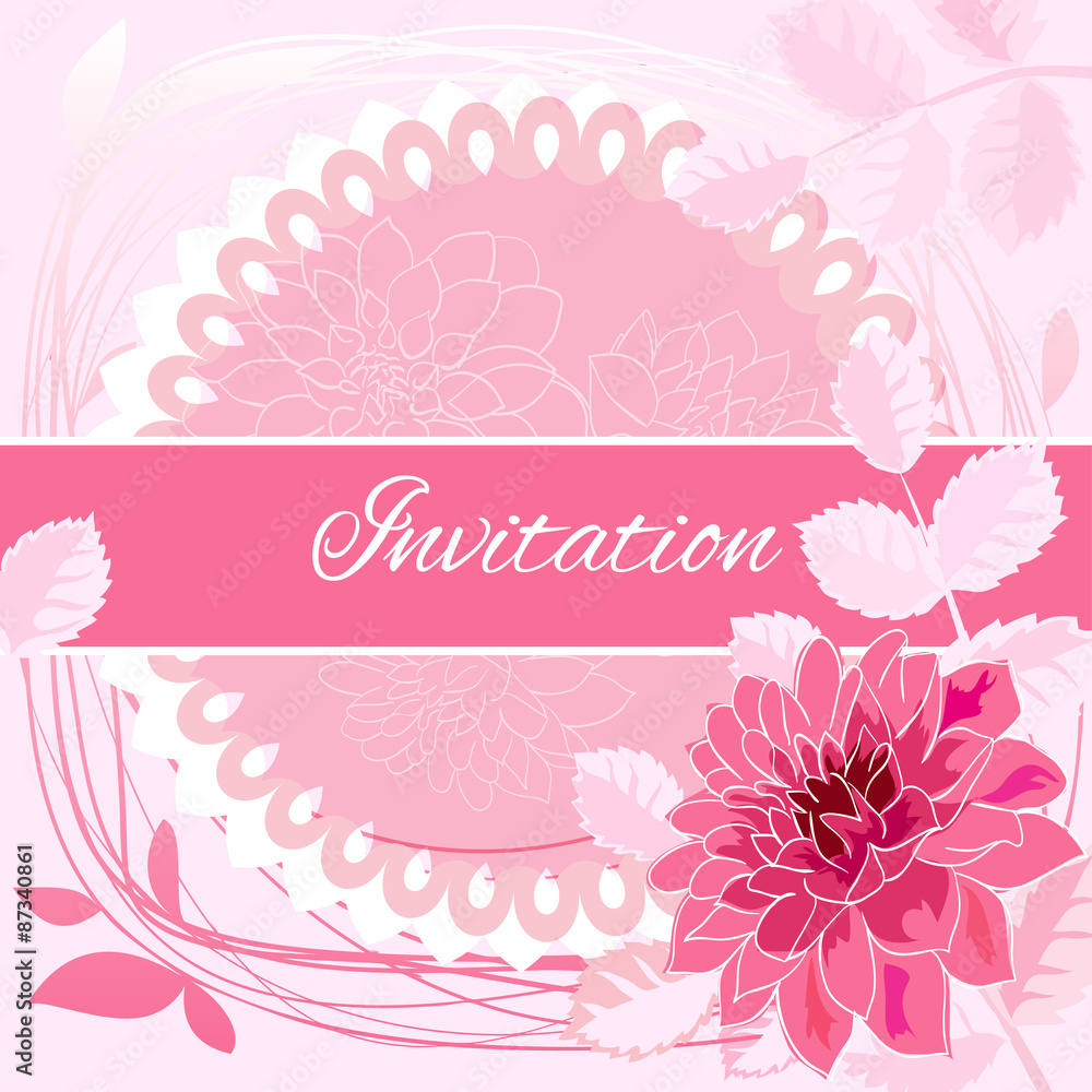 Romantic flower greeting card with dahlias and copy space