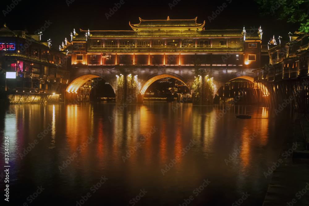 Night scene at Fenghuang ancient city.