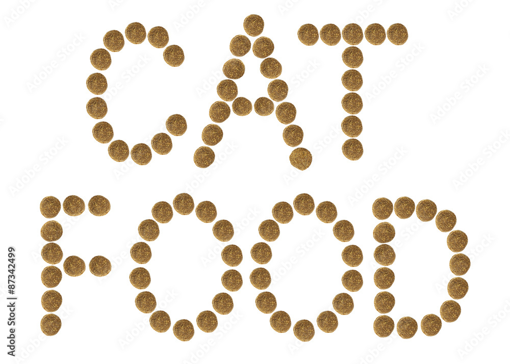 Multicolored inscription CAT made of dry pet food. Multicolored inscription CAT made of dry pet food.