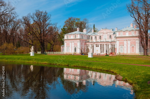  pond in a park with sculptures in Oranienbaum in St. Petersburg
