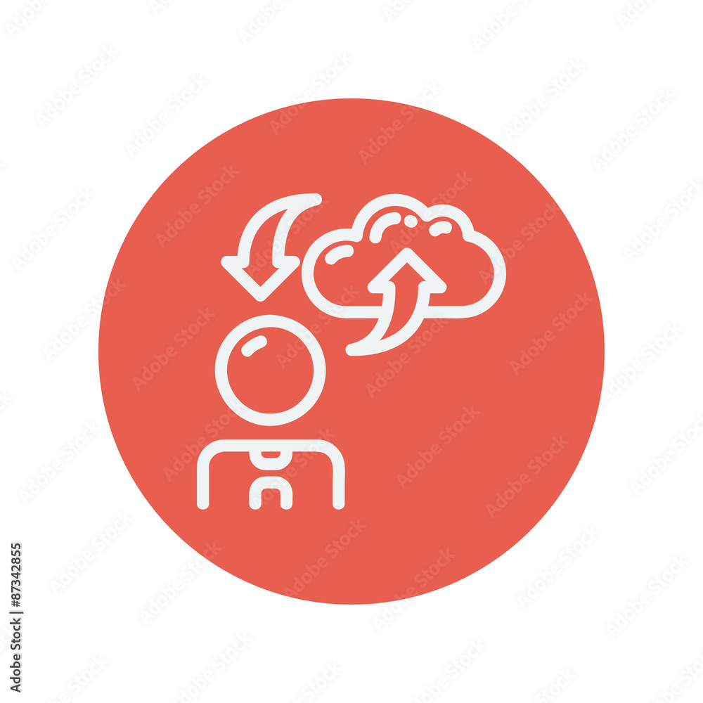 Man with cloud upload and download arrows thin line icon Man with cloud upload and download arrows thin line icon