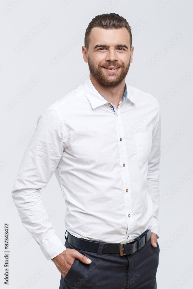 Man with beard standing on isolated background Man with beard standing on isolated background