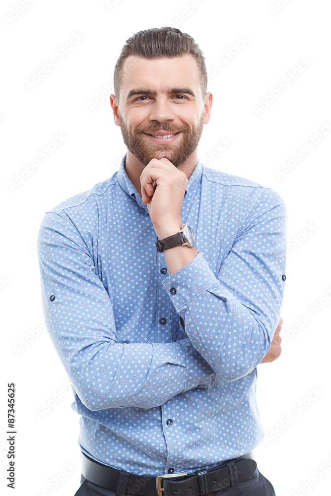 Handsome businessman touching chin isolated Handsome businessman touching chin isolated