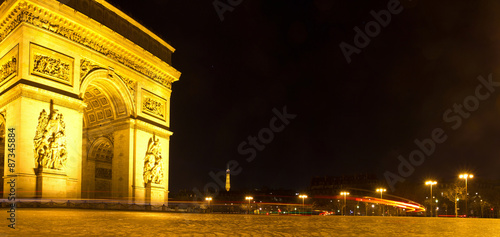 The famous Arc de Triumph at night, Paris, France