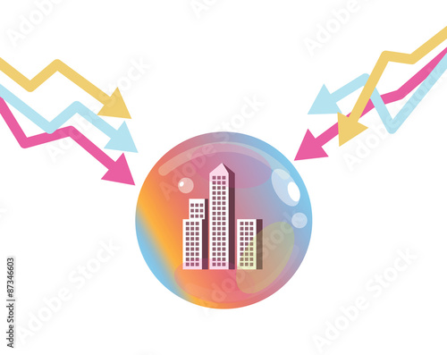 Stock market graph down to pop the property bubble. Financial Cr