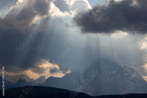Dark clouds and sun rays, Dolomites, South Tyrol, Italy