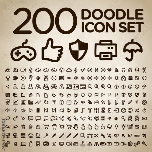 200 doodle icon universal set. EPS 10