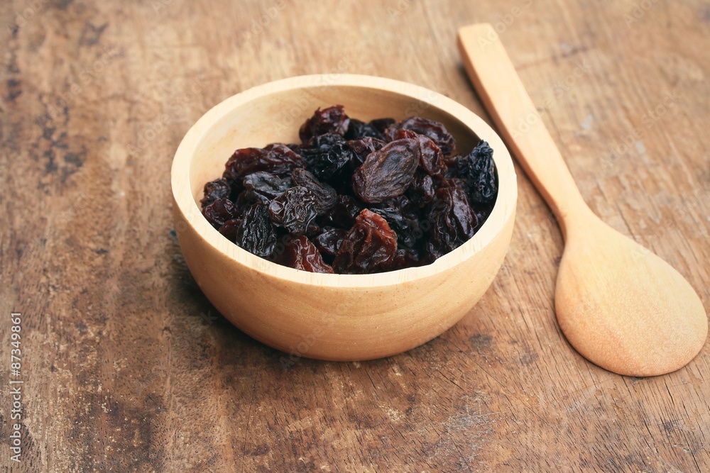 Heap of raisins on wood background Heap of raisins on wood background