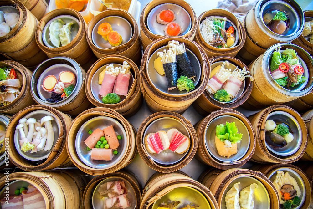 yumcha, dim sum in bamboo steamer, chinese cuisine yumcha, dim sum in bamboo steamer, chinese cuisine