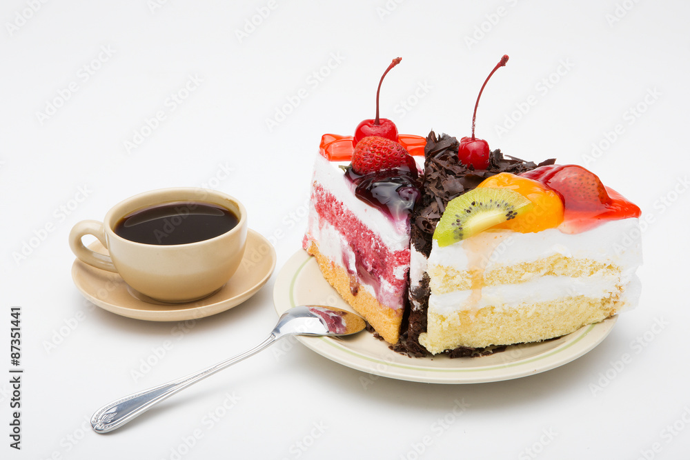 cup of coffee and delicious cake on white background cup of coffee and delicious cake on white background