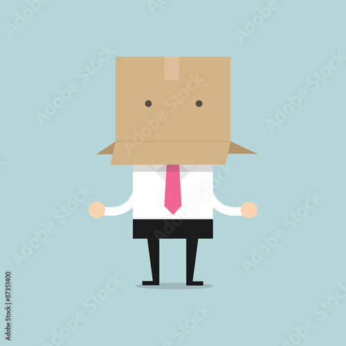 Businessman with a cardboard box on his head