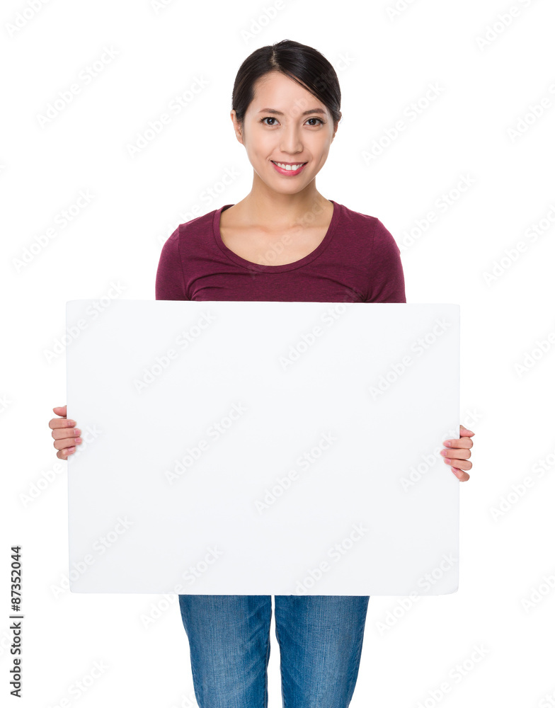 Asian young woman show with white board Asian young woman show with white board