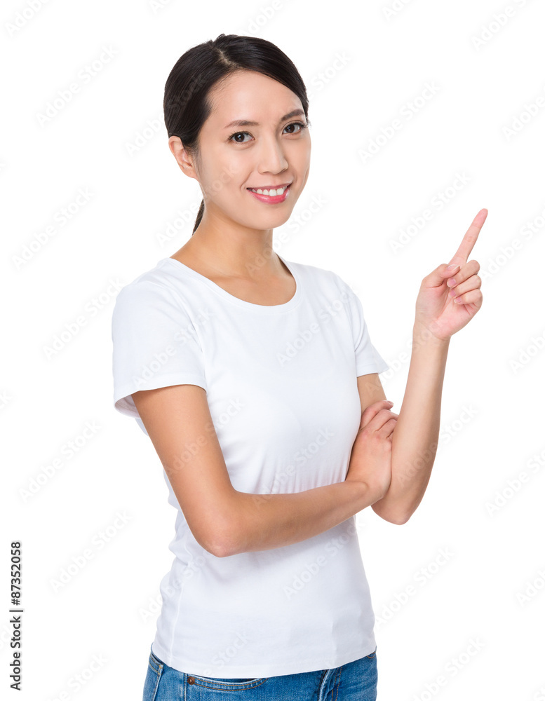 Asian woman with finger point up Asian woman with finger point up