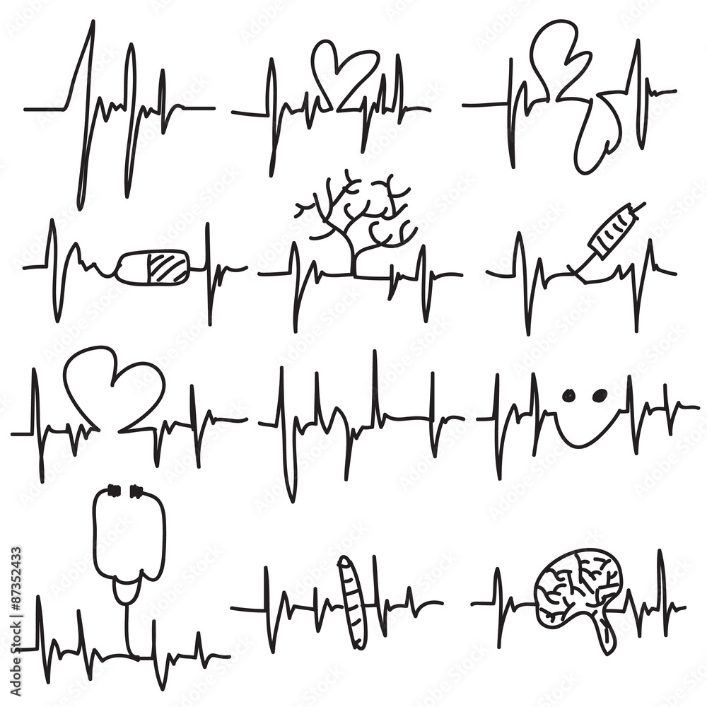 Fototapeta premium Vector illustration of drawn Heart beat, cardiogram, Pulse
