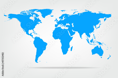 Vector illustration of high detail light blue colour world map.