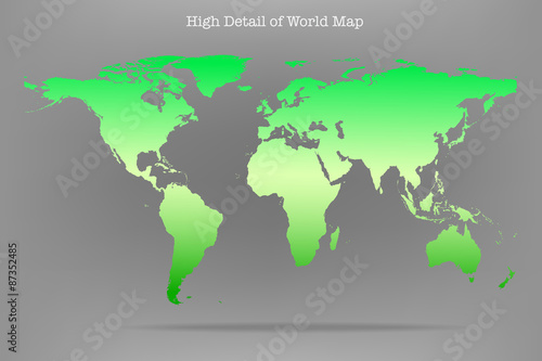 Vector illustration of high detail light green colour world map.