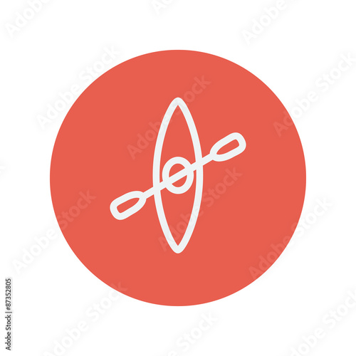Kayak with paddle thin line icon