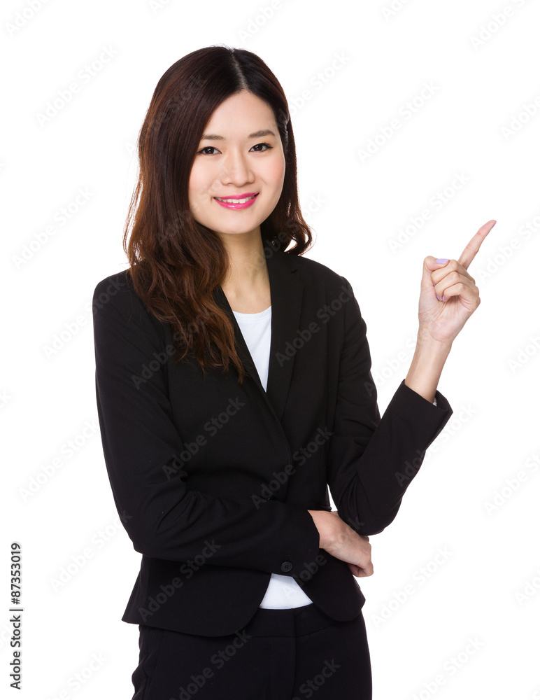 Beautiful businesswoman with finger point up Beautiful businesswoman with finger point up
