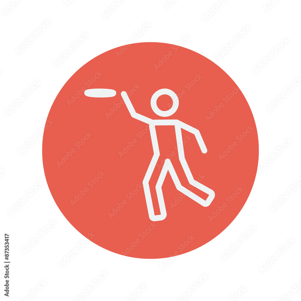 Man catching a flying disc thin line icon