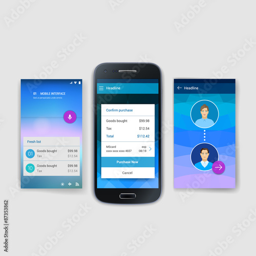 Modern user interface screen template for mobile smart phone or