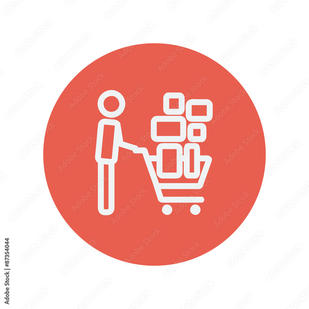 Shopping cart full of shopping bags thin line icon Shopping cart full of shopping bags thin line icon