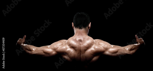 Rear view of healthy muscular young man