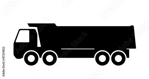 Silhouette of a dump truck on white background.