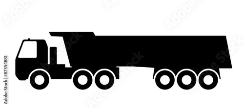 Silhouette of a dump truck on white background.