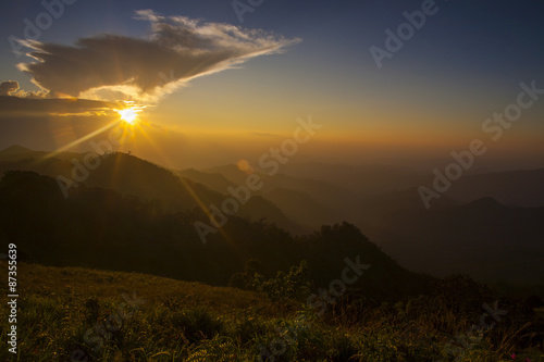 Majestic sunset in the mountains landscape. Dramatic sky