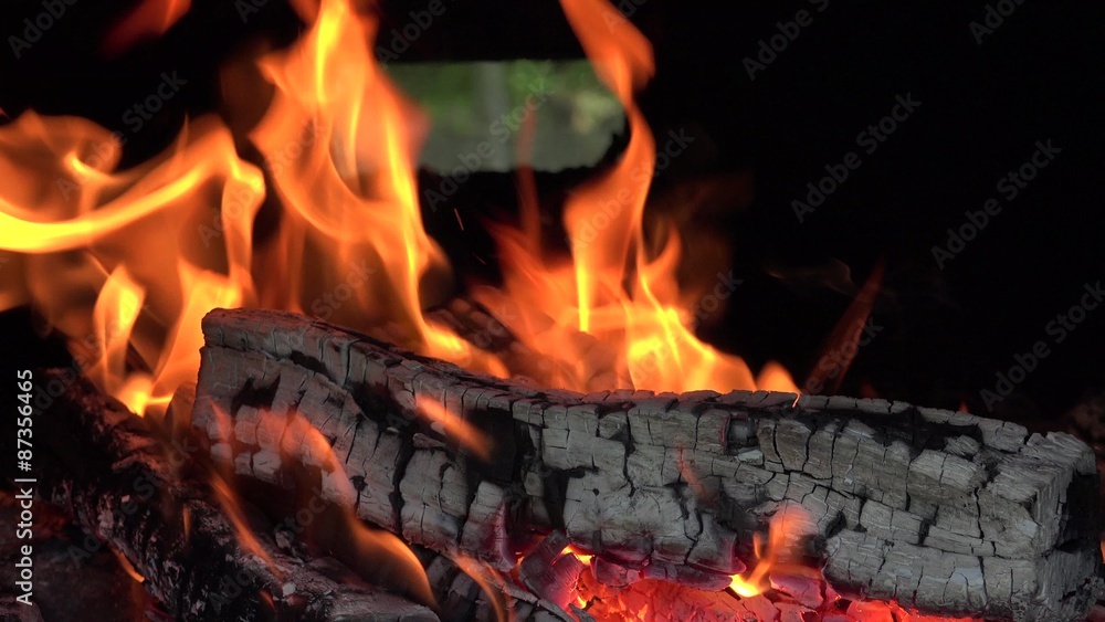 ULTRA HD 4K real time shot, Close up of flames burning wood. In a conventional stove, when wood is added to a hot fire, a process of pyrolysis or destructive distillation begins. ULTRA HD 4K real time shot, Close up of flames burning wood. In a conventional stove, when wood is added to a hot fire, a process of pyrolysis or destructive distillation begins.