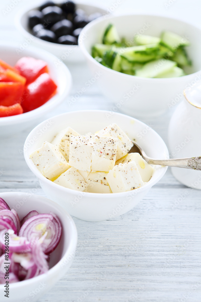 feta and other ingredients for salad feta and other ingredients for salad