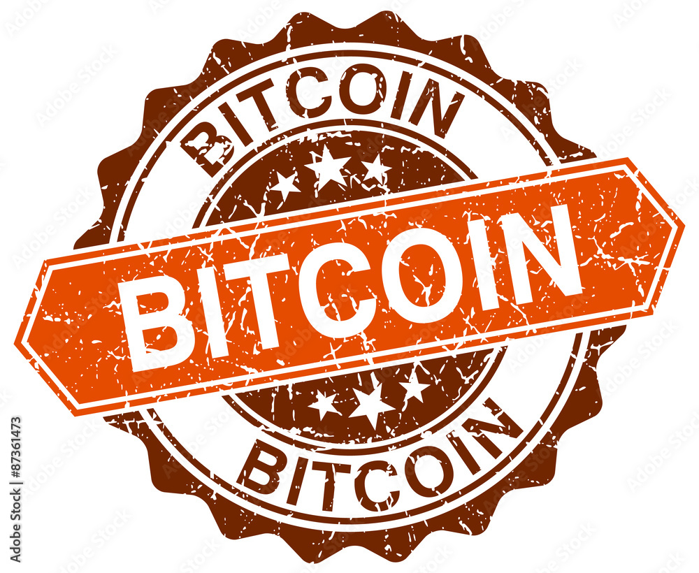 bitcoin orange round grunge stamp on white