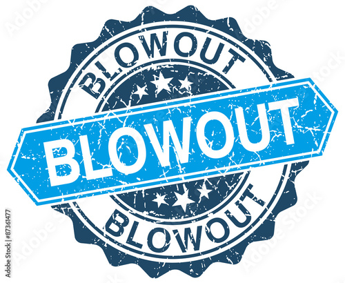 blowout blue round grunge stamp on white