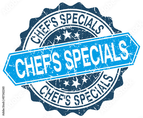 chef's specials blue round grunge stamp on white