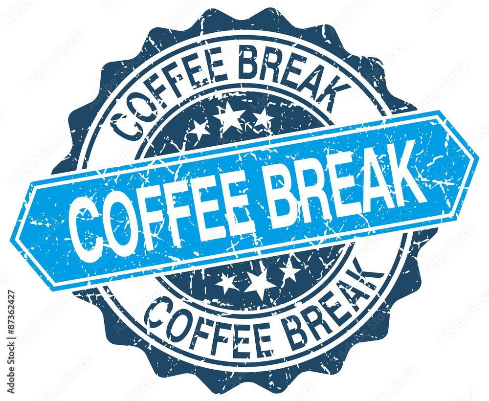 Fototapeta premium coffee break blue round grunge stamp on white