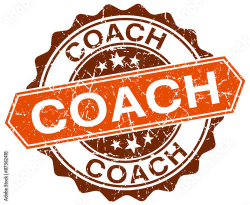 coach orange round grunge stamp on white