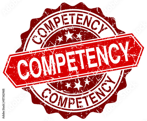 competency red round grunge stamp on white