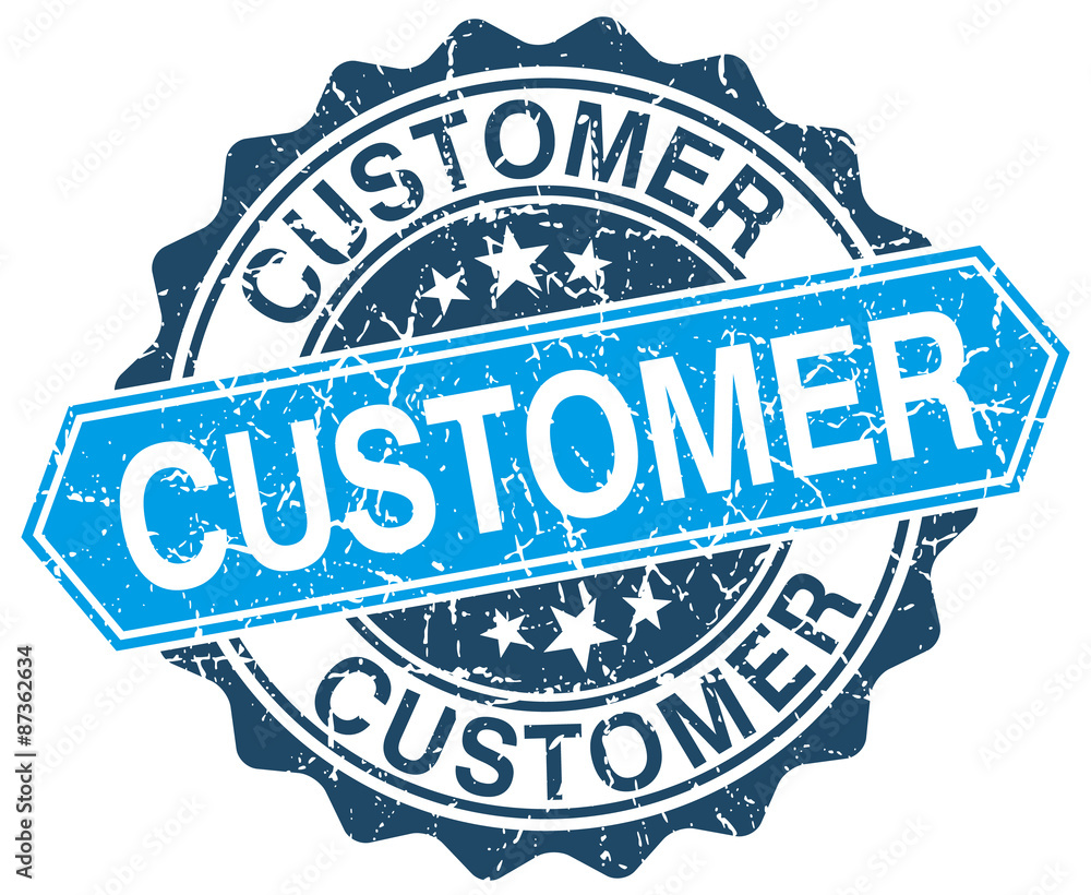customer blue round grunge stamp on white customer blue round grunge stamp on white