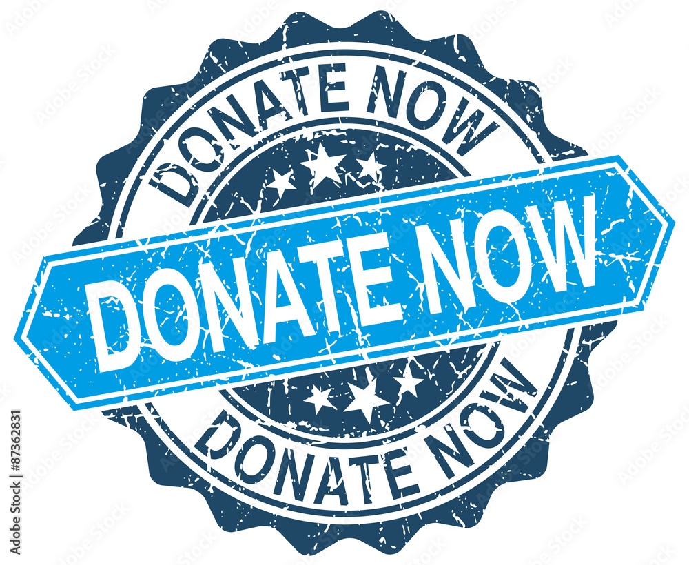 Fototapeta premium donate now blue round grunge stamp on white