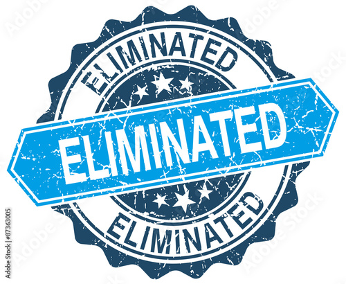 eliminated blue round grunge stamp on white
