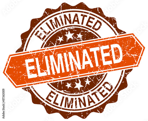 eliminated orange round grunge stamp on white