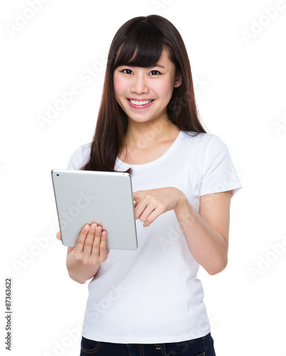 Asian young woman use of the digital tablet pc