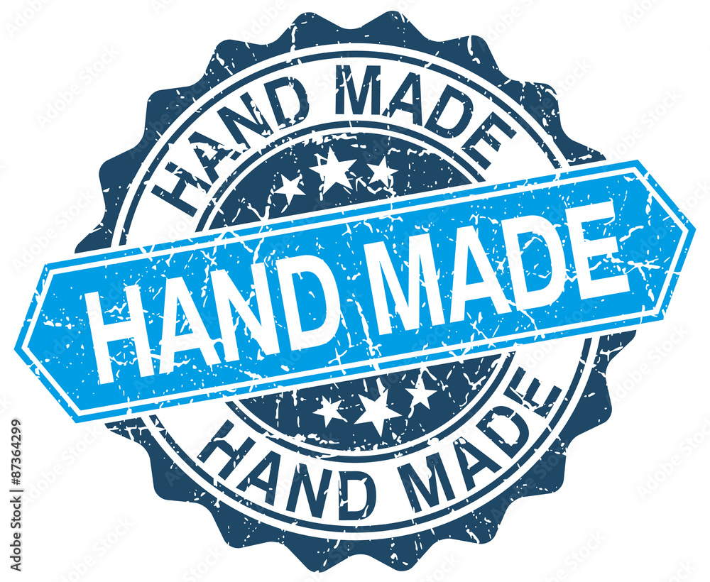 Obraz premium hand made blue round grunge stamp on white