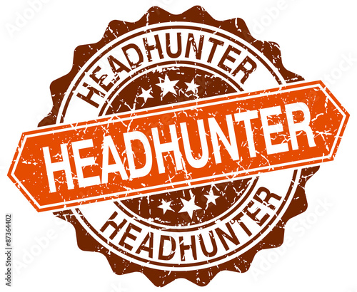 headhunter orange round grunge stamp on white