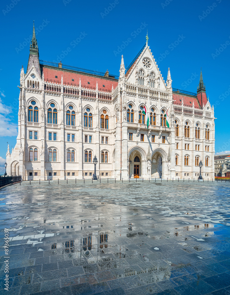  Parliament building in Budapest, Hungary, afer rain