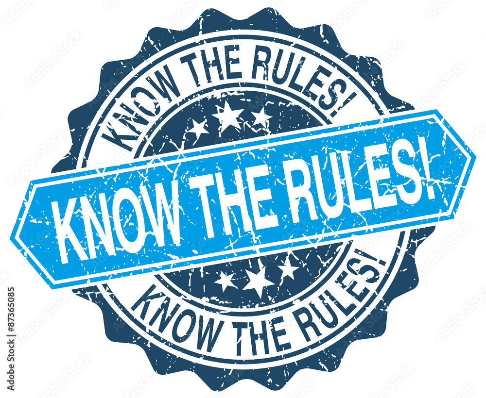 Obraz premium know the rules! blue round grunge stamp on white