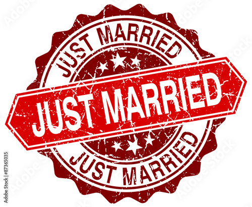 just married red round grunge stamp on white