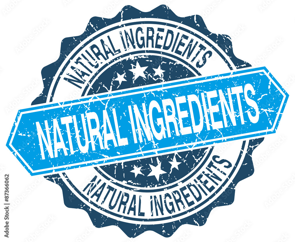 Fototapeta premium natural ingredients blue round grunge stamp on white
